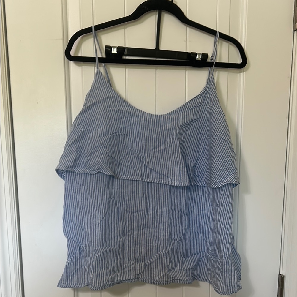 GAP Blue and White Ruffled Camisole Top